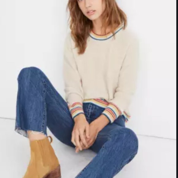 Madewell Sweaters - Madewell 100% Cashmere Rainbow-Trim  Sweater XS